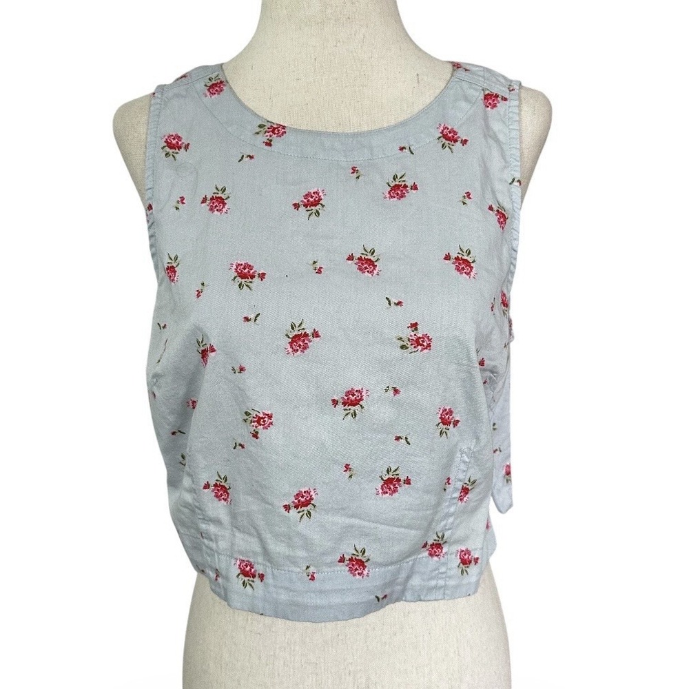 Free Assembly Women Size Small Crop Top Blue Floral Zip Cotton | 63-49